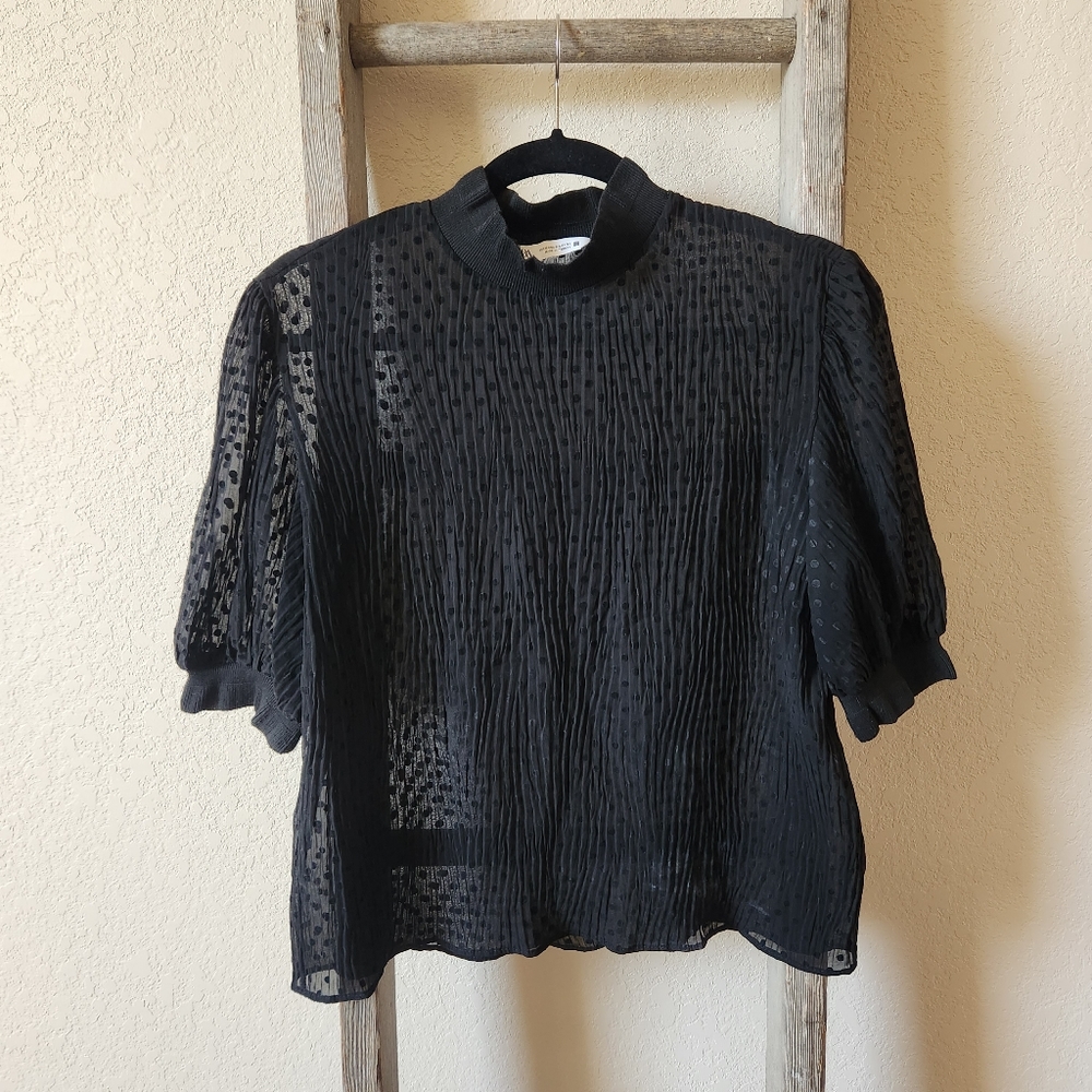 ZARA Women's Black Sheer  Work Top- Size Small
